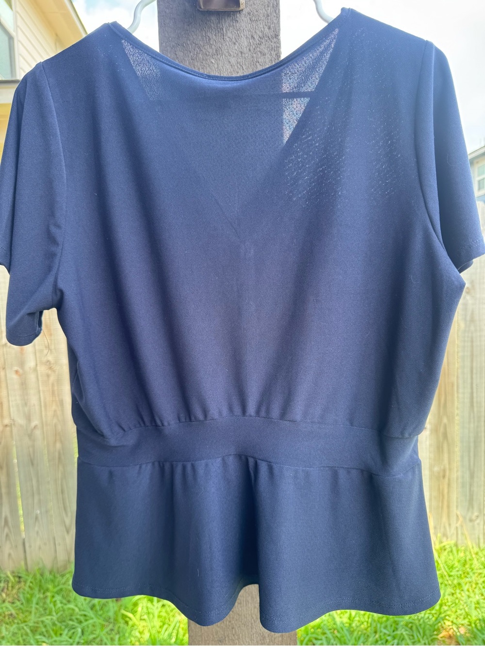 Lavish Navy V-Neck Button Front Tie-Waist Blouse - Picture 4 of 5